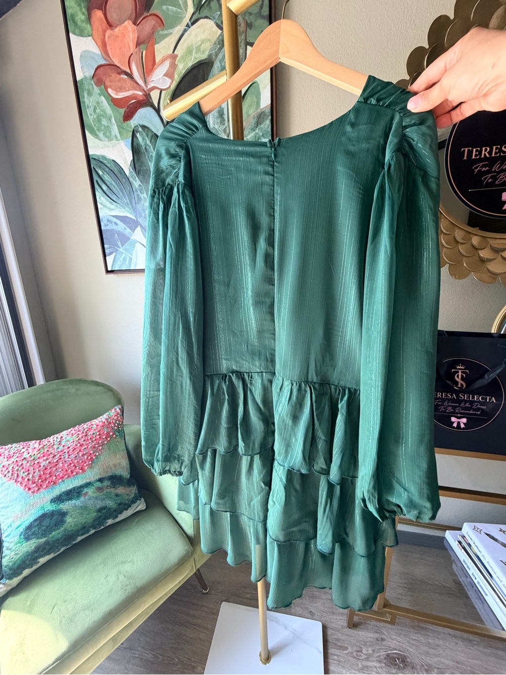 NWT Arula Emerald Green Tiered Ruffle Midi Dress Size A 1X - Picture 4 of 11